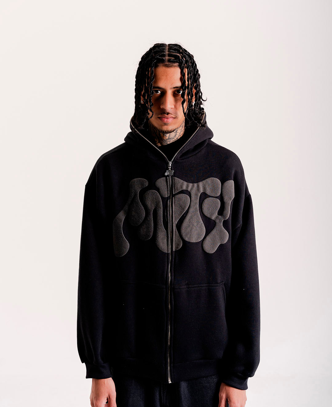 MOLETOM CURVE LOGO FULL ZIP BLACK